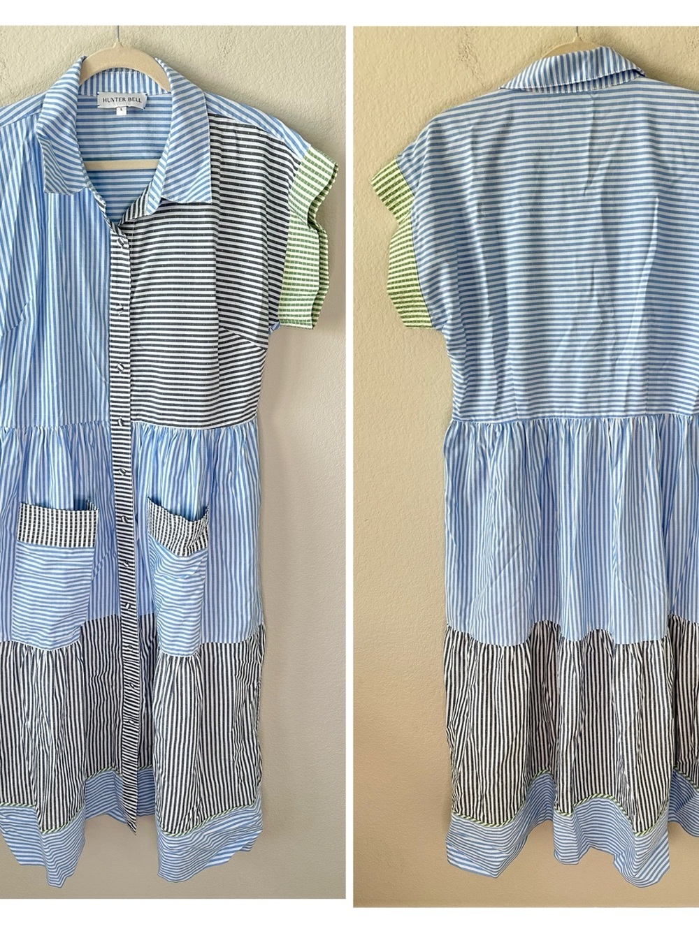 HUNTER BELL Sarah Midi Striped Dress in Croquet Stripe SZ L - Picture 2 of 5